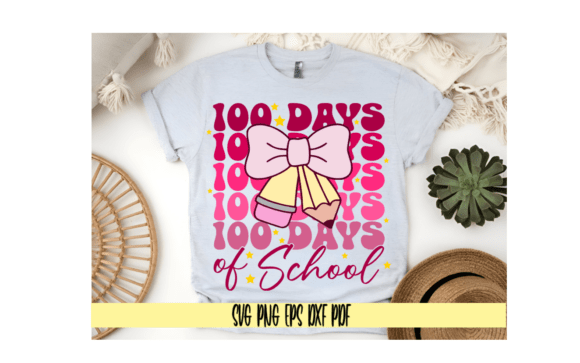 100 Days of School Girls Pink Pencil Bow