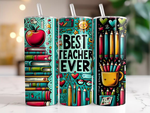 20 Oz Best Teacher Ever Tumbler Wrap PNG