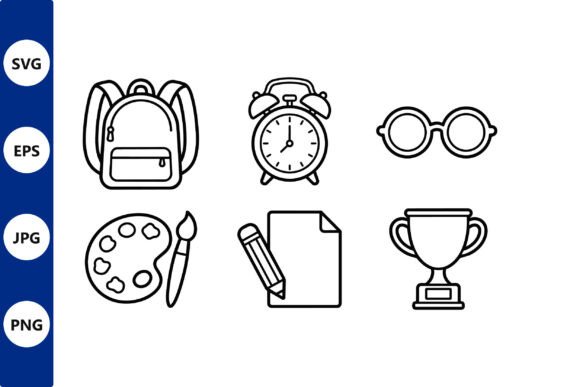 Backpack and School Icons Vector Set