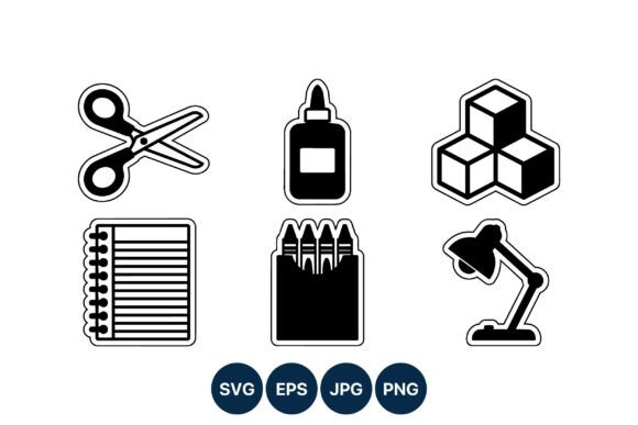 Black and White School Supply Icons