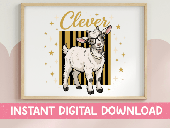 Clever Baby Goat Black Gold SVG PNG Graphics
