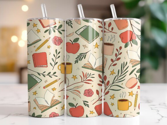 Cozy Teacher Book Doodle Tumbler Wrap Graphics