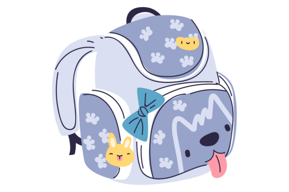 Cute Backpack Drawing. Funny School Kid Graphics