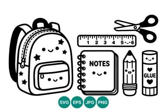 Cute Kawaii School Supplies Vector Art
