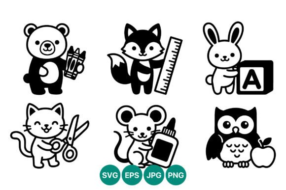 Cute School Animals Vector Graphics