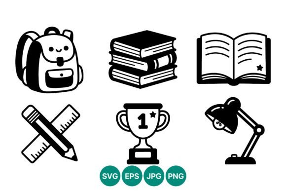 School Black and White Line Icons: Graphics for Local Branding