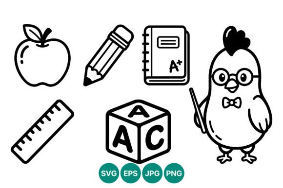 School Icons Apple Pencil Ruler Abc Graphics