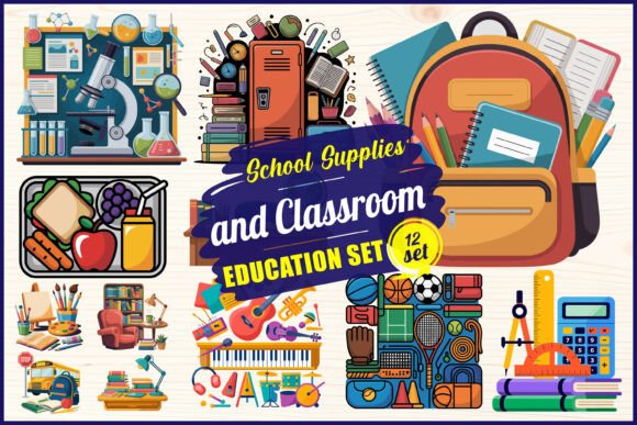 School Supplies Classroom Bundle Graphics