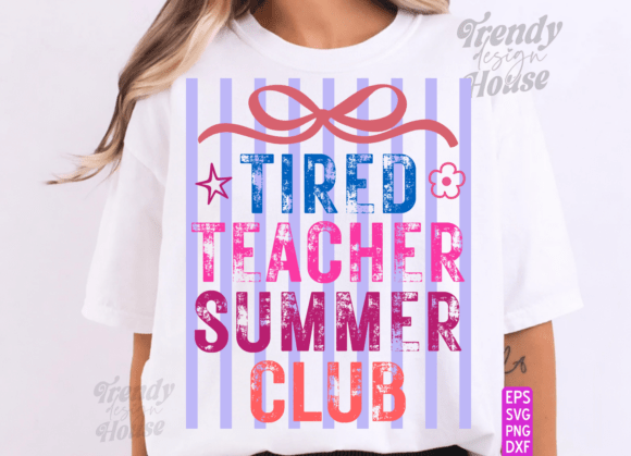 Striped TIRED TEACHER SUMMER CLUB PNG