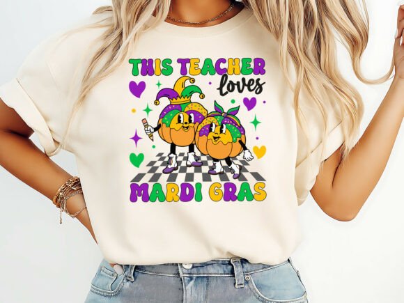 Teacher Loves Mardi Gras T-Shirt Graphics