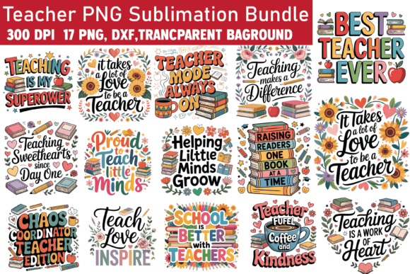 Teacher PNG Sublimation Bundle for T-Shirt Designs